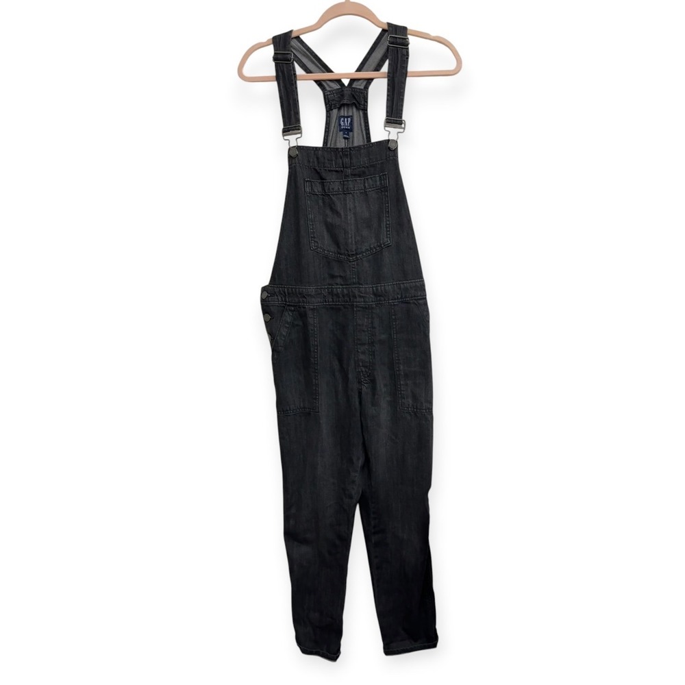 Gap Women's Medium Black Denim Crop Overalls Bib Dungarees Adjustable